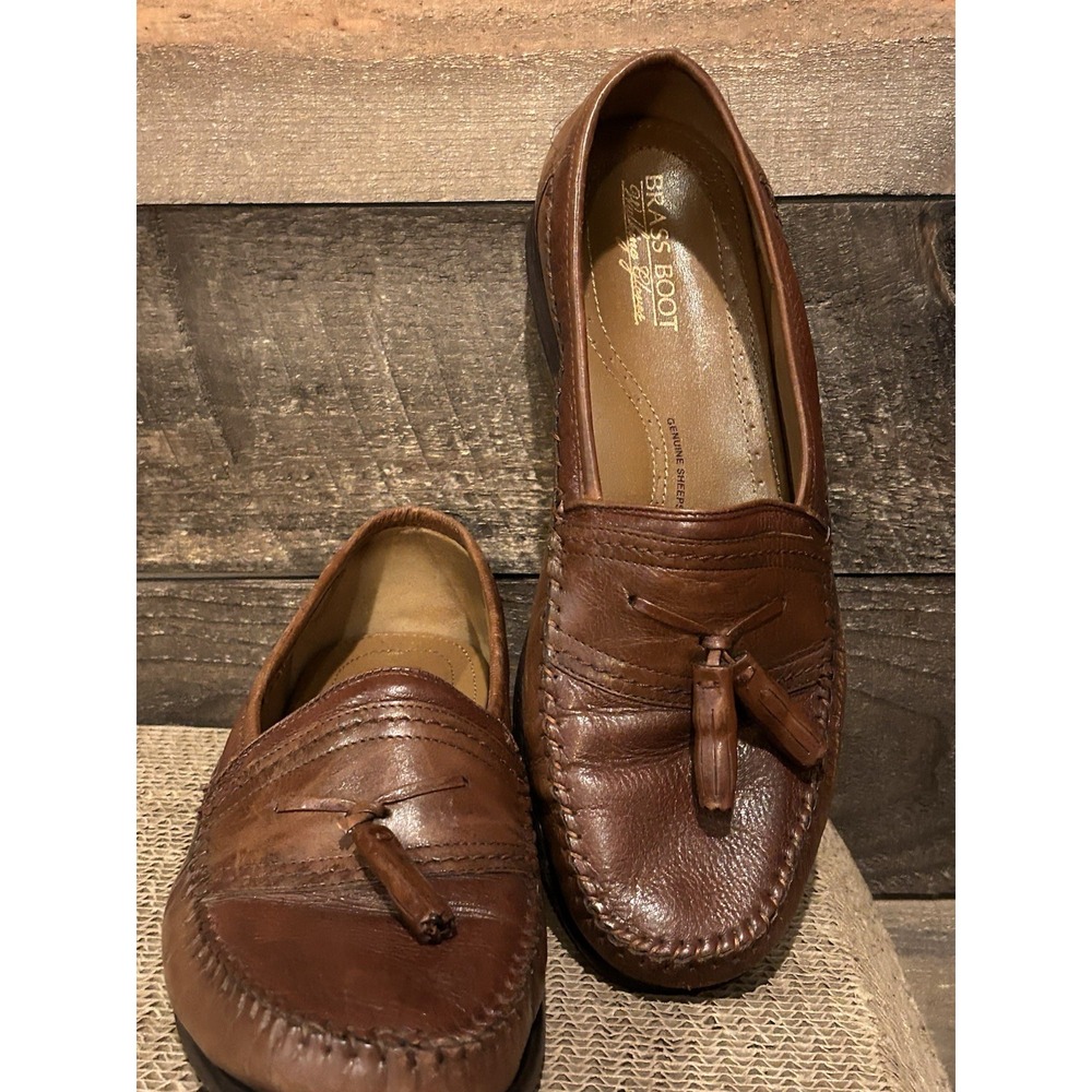 Brass‎ Boot Walking Gloves Brown Pebble And Smooth Leather Tassel Loafers 9.5